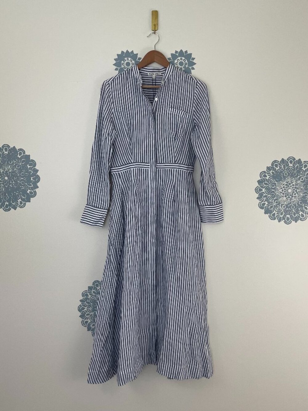 Alex Mill Isabella Long Sleeve Stripe Linen Shirtdress in Navy Size Small